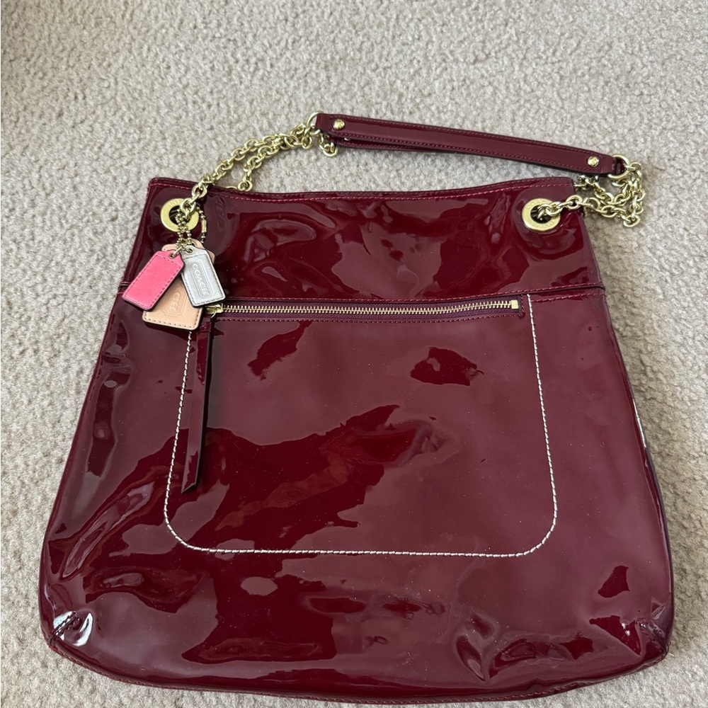 Red Patent Leather Coach Tote Bag - Picture 2 of 4